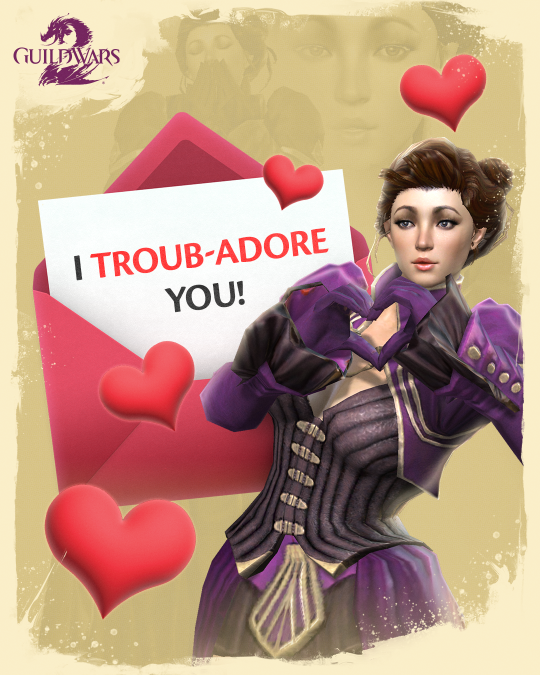 Guild Wars 2 character Valentines Day card
